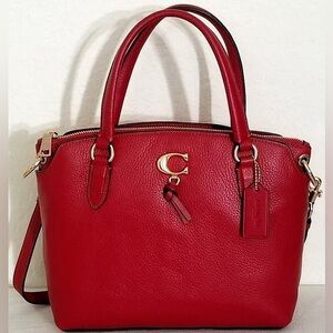 Coach Cherry Red Leather Satchel with Gold Hardware